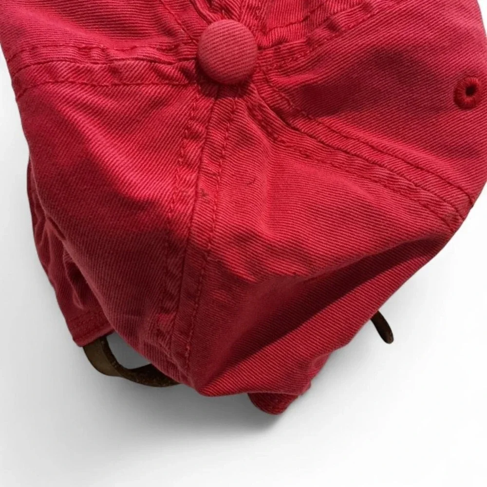 Timberland Baseball‎ Cap Mens OSFM Red Excellent Leather Strapback Logo Hat